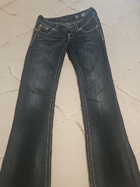 Miss Me Women’s Dark Wash Slim Boot Cut Jeans With Rhinestones - Low Rise